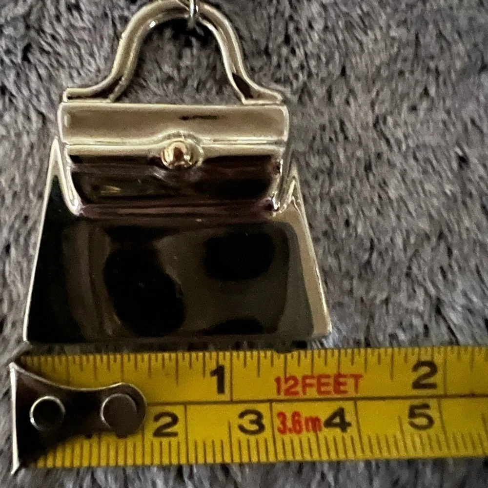 Vintage Silver Colored Handbag Pendant Necklace 38in